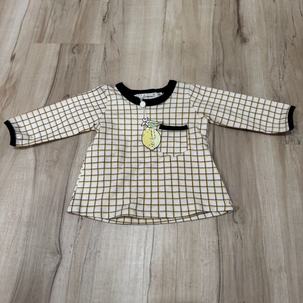 Lil' Lemons Baby Girl Plaid 12-18M Pocket Long Sleeve‎ Yellow Black
